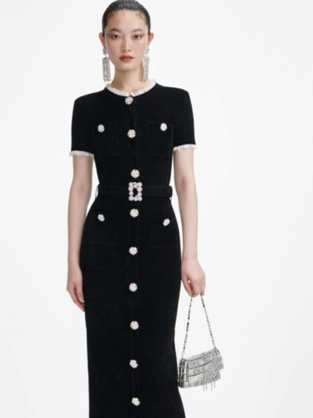 self-portrait - Black Chenille Knit Midi Dress Size: Large - MSRP $750 - NWT